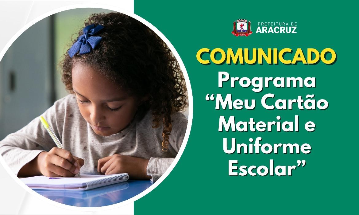 Pagamento do “Meu Cartão Material e Uniforme Escolar” será efetuado até sexta-feira (27)