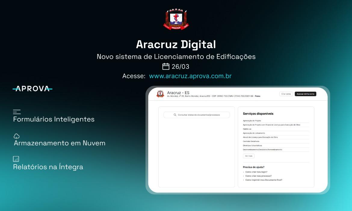 Aracruz passa a oferecer serviços urbanísticos 100% on-line a partir do dia 26